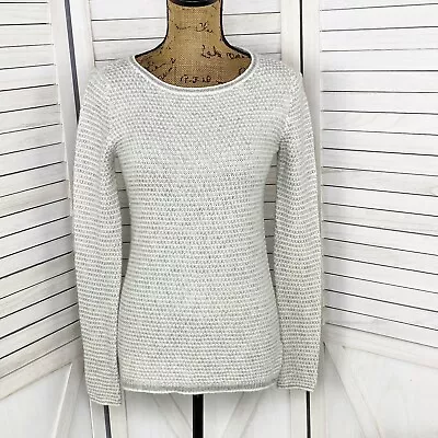 J. Crew Sweater Womens XXS Ivory Gray Marled Waffle Knit Wool Blend Pullover • $25