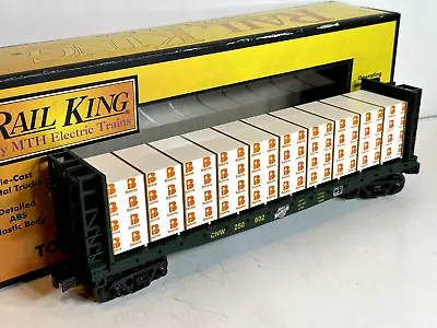 Rail King 30-76490 Chicago & Northwestern C&NW Bulkhead Flatcar W/Lbr Load. NIB! • $37.95