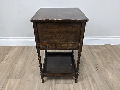 SEWING TABLE Antique Oak Sewing Box Drawer Lift Up Lid Storage Bottom Shelf • £69