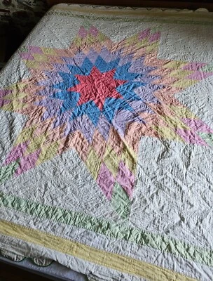 $39.94 • Buy Vintage Antique Texas Lone Star Quilt Handmade Cotton 77  X 77 