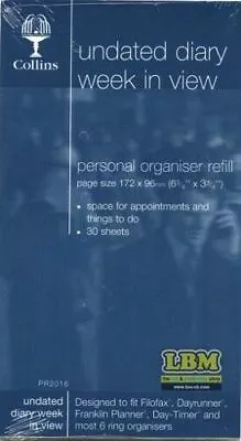 Collins Personal Size UNDATED (Any Year) Week In View Diary Insert Refill PR2016 • £3.99