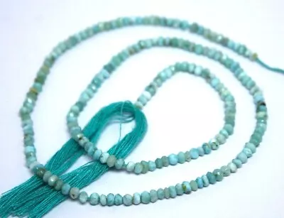 Natural Blue Larimar Gemstone Micro Faceted Rondelle 3.5 Mm Beads Strand 13.5  • $24.45