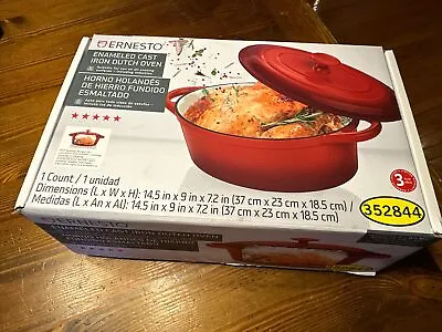 NEW Ernesto Cast Iron Dutch Oven RED 14.5 X 9 X 7.2 Inches 4.2 Quarts NOB • $38.50