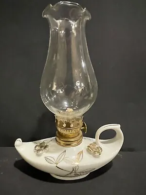 Vintage 6.5  Mini Genie Aladdin Porcelain Oil Kerosene Lamp Moss Rose  • $18