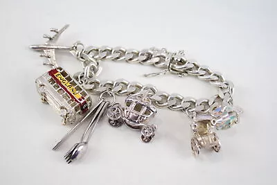 Sterling Silver Charm Bracelet London Bus Aeroplane Carriage  X 1 (71g) • £0.99