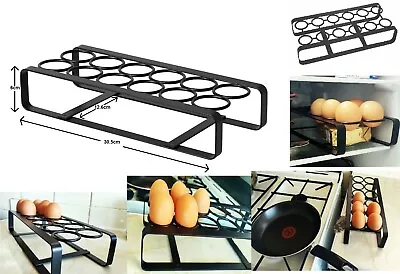 Black Flat Egg Rack Holder Iron Metal Stand Free Standing Storage Holds 12 Eggs • £8.19