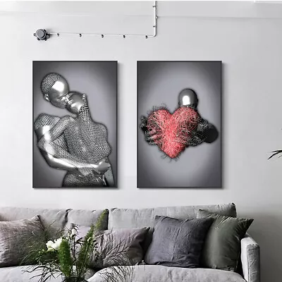 Romantic Couples Metal Figure Statue Canvas Painting Poster Prints Home Wall Art • £5.14