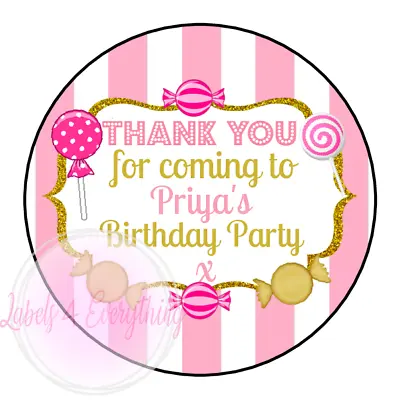 Personalised Pink Gold Sweet Stickers Candy Stripe Lolly Lollipop Cone Label • £1.99