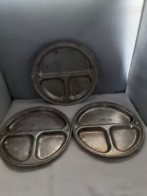 Lot 3 Vintage Round Metal Prison Divided Food Trays Cafeteria Military Plate • $20