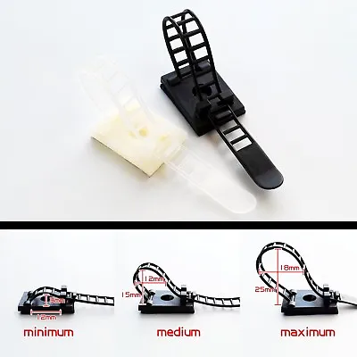 Adjustable Adhesive Cable Clamp Clips Wire Cord Holder Management Organizer Ties • £1.79