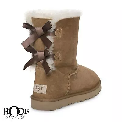 Ugg Bailey Bow Ii Chestnut Suede Sheepskin Youth / Toddler Boots Size Us 5 New • $124.99