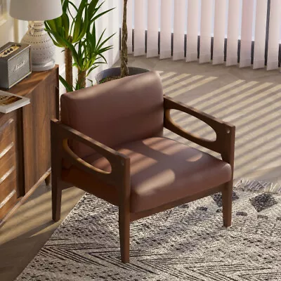 Mid Century Modern Chair Wide Seat Armchair For Living Room Leather Accent Chair • $220.09
