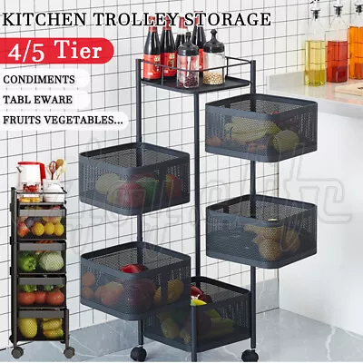 4/5 Tier Kitchen Trolley Storage Vegetable 360 Rotating Basket Rack Organiser OZ • $82.55