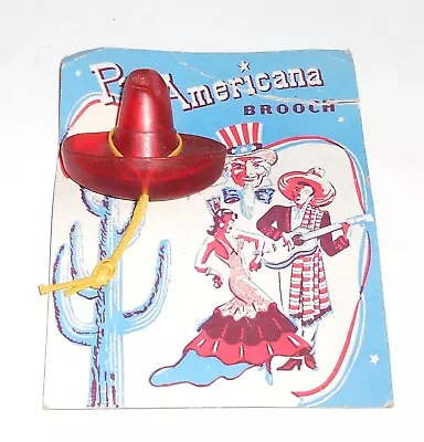 Vintage 1942 Pan Americana Red Sombrero Hat Carded Uncle Sam HTF Pin Brooch • $43.99