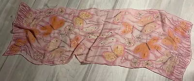 Vintage Vera Neumann Scarf--Pink Floral Butterflies 41” X 12.5” • $9.99