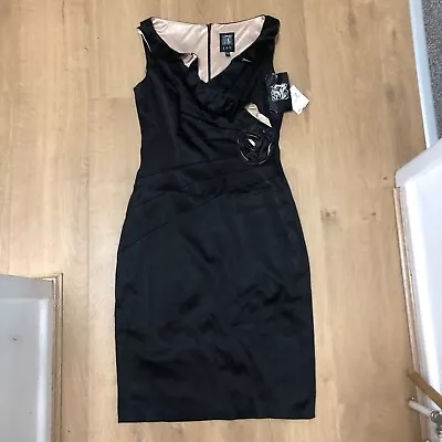 New With Tags Jax Black Satin Party Shift Dress Size 10 With Flower Detail • £11