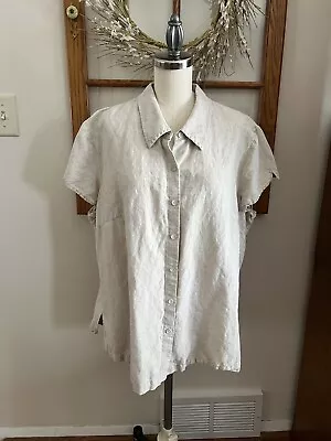 Venezia Jeans Clothing Co Linen Top Women’s 18/20 Natural Beige Button Up Collar • $12