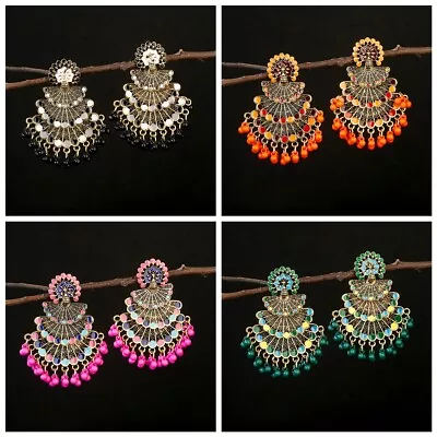 Ethnic Peacock Indian Earrings Gypsy Bead Tassel Jhumka Earrings Fashion Jewelry • $7.08