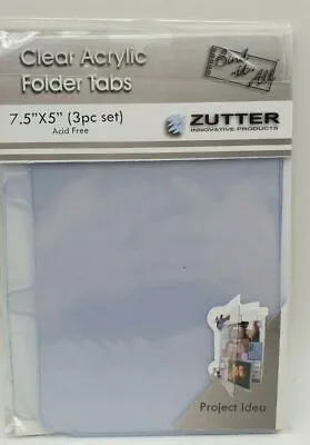 ZUTTER Clear Acrylic Folder Tabs 7.5  X 5  (3 Piece Set) BIND IT ALL • £5.99