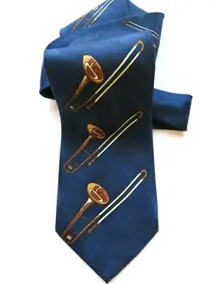 $12.29 • Buy Trombone Music Dino Ramano Blue Tie Brass Instrument Musicians Band Necktie 59 
