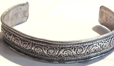  Vintage 925 Sterling Silver Oxidized Ornate Filigree Cuff Bracelet  • $43.50