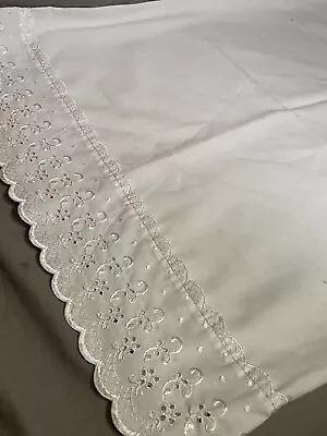 Vintage Rustic Linen Pillowcase With Crocheted Lace And Embroidery • $7.99