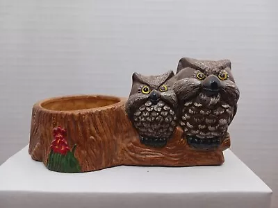 Vintage Retro Owl & Flowers Tree Stump Ceramic Planter FREE Shipping  • $17