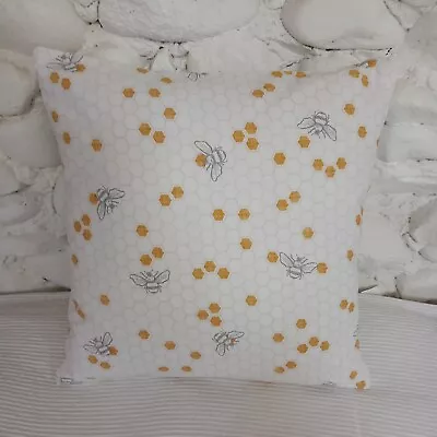 Cushion Cover Honey Comb Bees White Yellow Grey 39cm 100% Cotton • £4.50