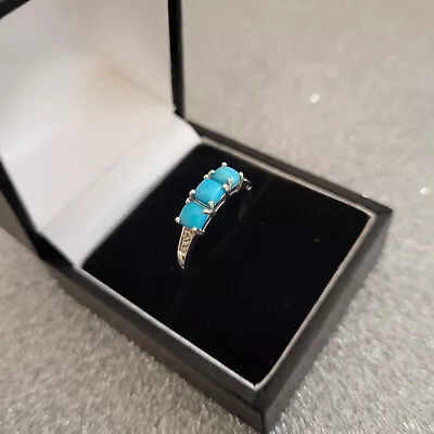 £19.99 • Buy Sleeping Beauty Turquoise Trilogy Ring In Sterling Silver
