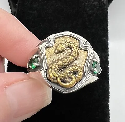 DELUXE HOUSE Sterling Silver Signet Serpent Emerald Men’s Size 10.5 Ring 13.8 Gr • $119.99