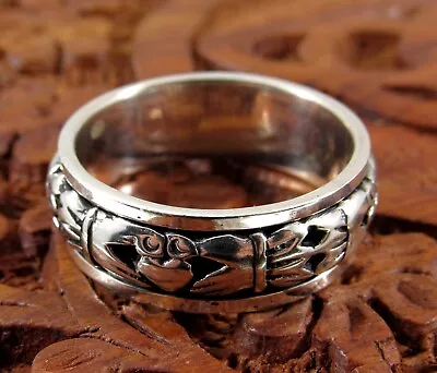 Solid 925 Sterling Silver Mens Celtic Claddagh Irish Love Heart Spin Band Ring • $37.77