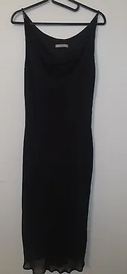 Marks & Spencer’s M&S Black Chiffon Slip Midi Dress. Cowl Neck. Chain Strap. 10 • £1.25
