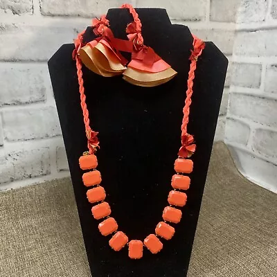 J.Crew Rectangular Candy Stone Corded Tie Necklace Peachy Orange Vibrant J Crew • $10.46