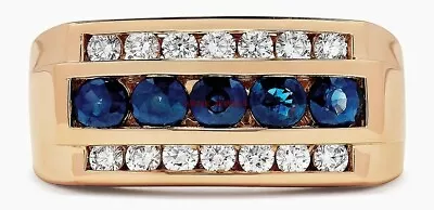 Heated Blue Sapphire Gemstone With 14K Gold Plated Silver Ring For Men's #323 • $98.91