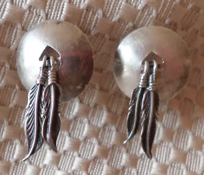 Vintage Signed Native American Sterling Silver Feather Dangle Earrings (Grp. 64) • £0.80