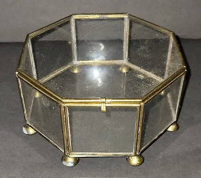 Vintage Octagon Brass And Glass Display Box 6 X 6 X 3.25  As/Is • $29.99