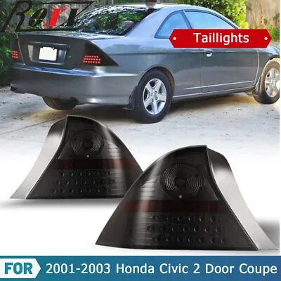 Black Smoke Lens LED Tail Lights Rear Lamps Pair For 2001-2003 Honda Civic Coupe • $143.99