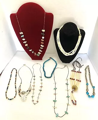 VTG Native American Fetish Bird Animal Turquoise Heishi Lot Of 9 Necklaces • $120