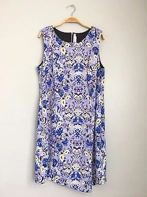 T-BAGS Los Angeles Plus Scoop Neck Sleeveless Printed Assymetric Dress Purple XL • $9.98