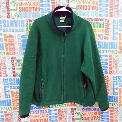 Vintage LL Bean Full Zip Fleece Jacket Size L Green Collared • $27.99