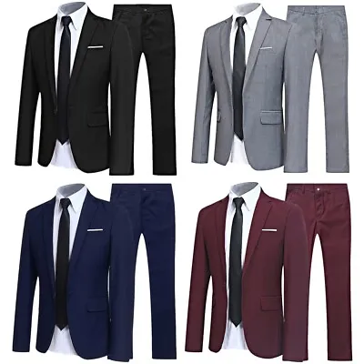 FEESHOW Mens Slim Fit 2-Piece Business Wedding Prom Suit Jacket Blazer Pants Set • $31.36