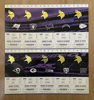 2015 NFL MINNESOTA VIKINGS FULL FOOTBALL TICKET SHEET Vs PACKERS CHIEFS BEARS • $14