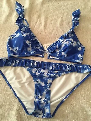 Primark Bikini Set Blue Frill Size 14/ 38 B Bottom 16-18 • £3.50