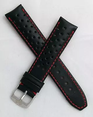 20 Mm BLACK SPORTS PERFORATED PIN BUCKLE LEATHER WATCH STRAP To Fit TAG Heuer F1 • £39.95