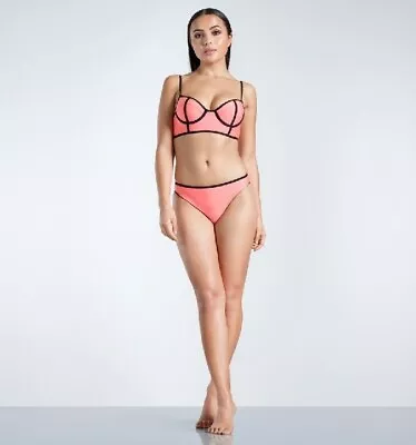 GOLDDIGGA Ladies Swimwear Size 12 Long Line Bikini Bottoms In Pink & Black  • £6.99