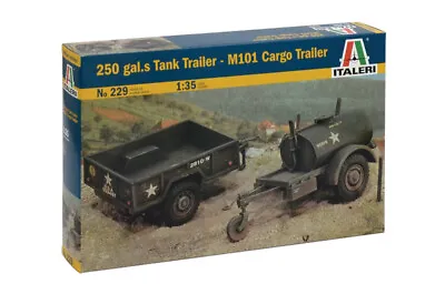 Italeri 229 1/35 Model Kit U.S. Army 250 Gal.s Tank Trailer & M101 Cargo Trailer • $12.90