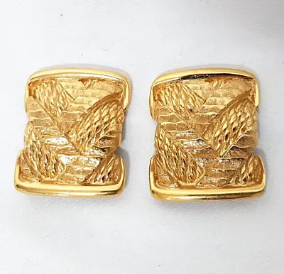 Vintage 80's Yves Saint Laurent Ysl Large Runway Gold Tone Clip On Earrings • £178.15