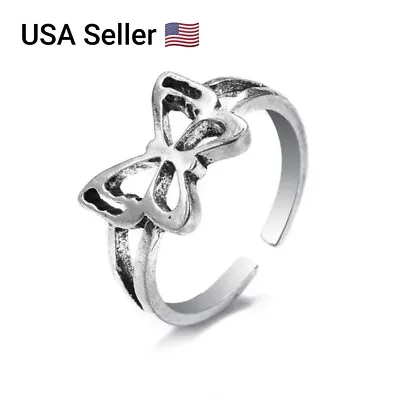 New Rings Unisex Butterfly Vintage Ancient Silver Punk Adjustable Open Ring 1PC • $4.79