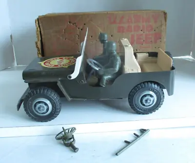 Vintage 1950s Marx US Army Willys Jeep Radio Patrol W Men & Box • $175
