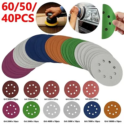 $11.98 • Buy 60/50/40x 5in 8 Hole Orbital Sander Paper Hook Loop Wet & Dry Sanding Discs Pad